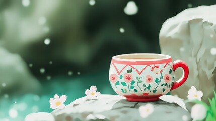 Fototapeta premium Cup of Tea Against a Rocky Background