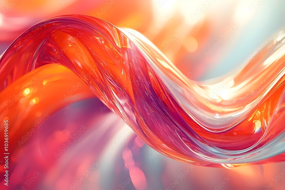 Poster an abstract swirl of vibrant orange and purple fluid forms, creating a mesmerizing wave-like motion 