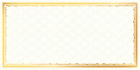 Abstract golden horizontal frame illustration Chinese style on cream background have blank space. Chinese New Year greeting card template. © Wasitt