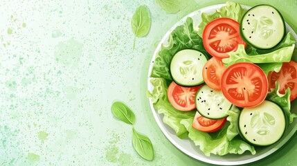 Close Up Of A Mixed Green Salad Asian Style Lettuce Cucumber Carrot Fresh Tomato Slices Healthy Local Food Top View Vegetable Salad