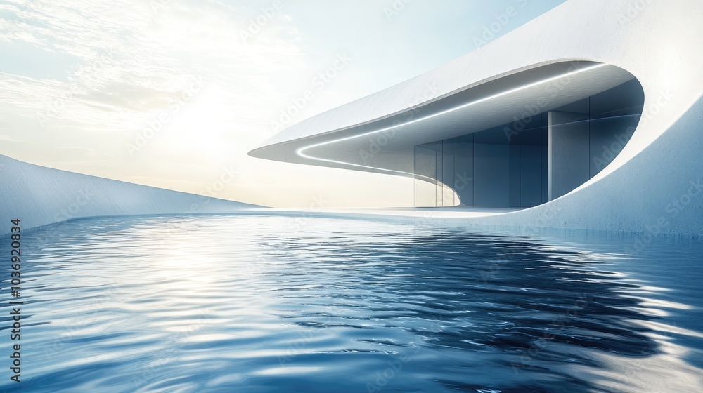 Poster smooth abstract architectural background featuring water elements created through 3d illustration an