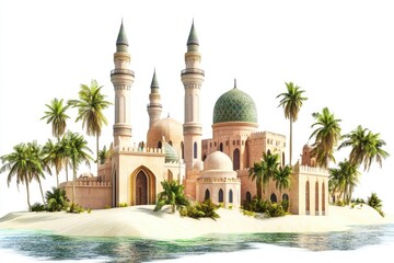 Fototapeta premium A Breathtaking View of an Arabian Mosque on a Tropical Island