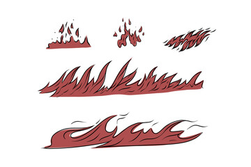 Set of fire outlines, hand-drawn vector graphics for fireplace, grill, packaging, etc.