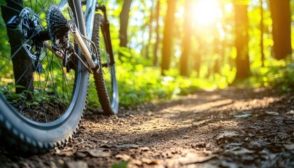 Mountain biker navigating forest trail during sunset in outdoor adventure