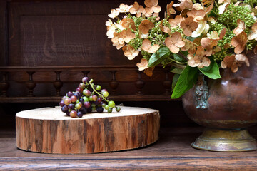 Autumn composition of flowers and grape