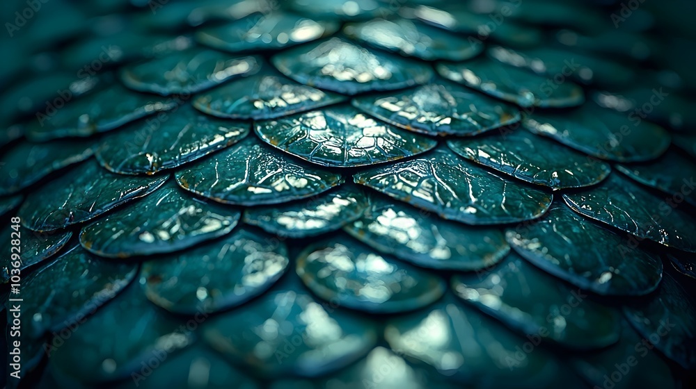 Aufkleber a close-up view of iridescent blue-green scales, showcasing their intricate patterns and textures, c