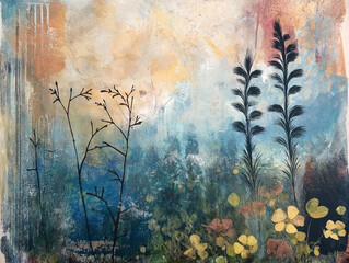 Nature-inspired mixed media art with organic textures