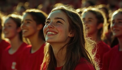 Joyful fans celebrate their team's victory at the stadium during a thrilling match