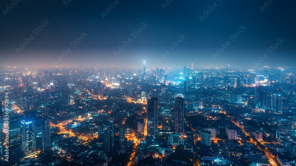 Poster wireless network and connection technology concept with abstract bangkok city background in panorama