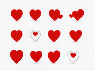 set of red hearts,hearts on white