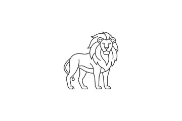 Lion line art, minimalist lion design, white background lion illustration, simple clean lines vector, lion outline art, standing lion line drawing, modern lion artwork, majestic lion line vector, flow