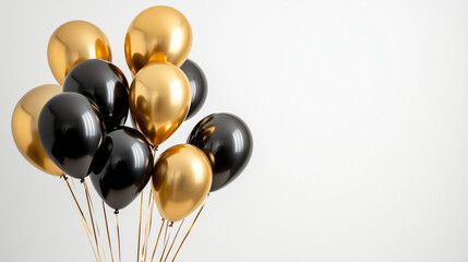 Photorealistic Golden and Black Balloons Floating