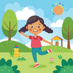 girl playing in the park vector art