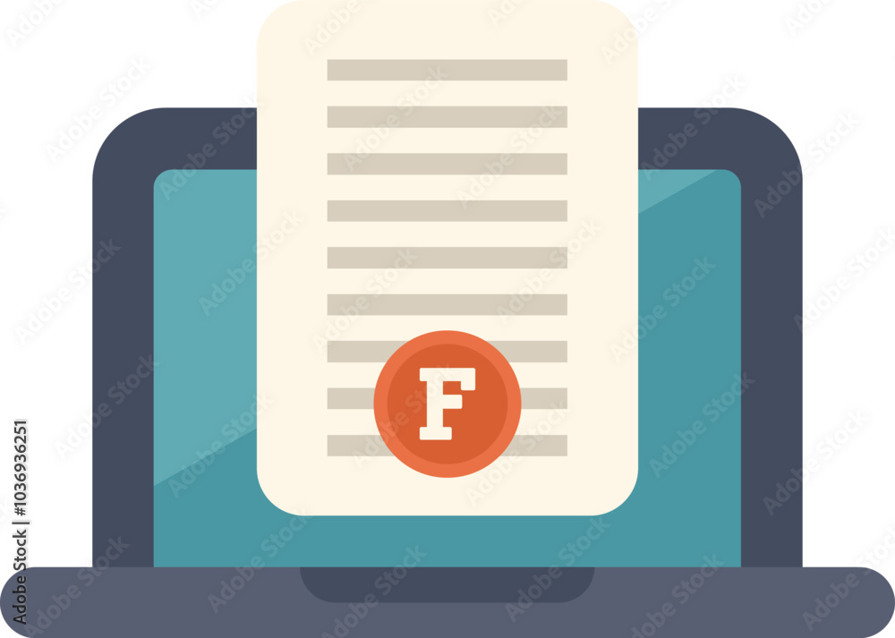 Poster laptop displaying a document with a large red f, representing a failing grade on a test or exam