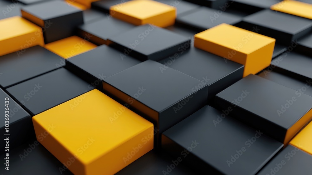 Poster 3d rendering of an abstract background with black and yellow tones