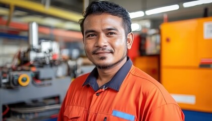 Fototapeta premium Professional engineer in uniform working diligently in a factory setting