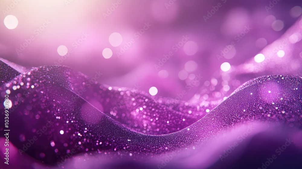 Poster abstract digital wave of purple particles with bokeh and a light background