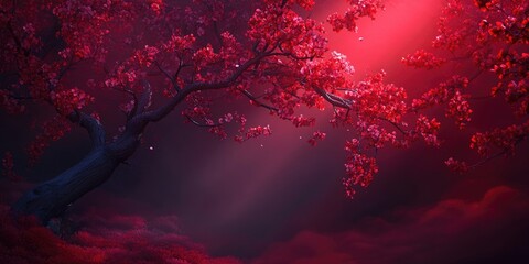 The warm glow of cherry blossoms in sunlight showcases a subtle red hue, evoking deep emotions It's a bittersweet moment as they bloom and eventually fade away