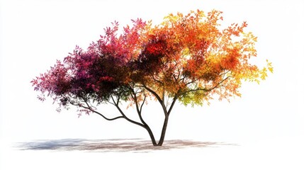 Fototapeta premium A digitally designed bushy tree featuring vibrant foliage rendered in a watercolor style and set against a white backdrop
