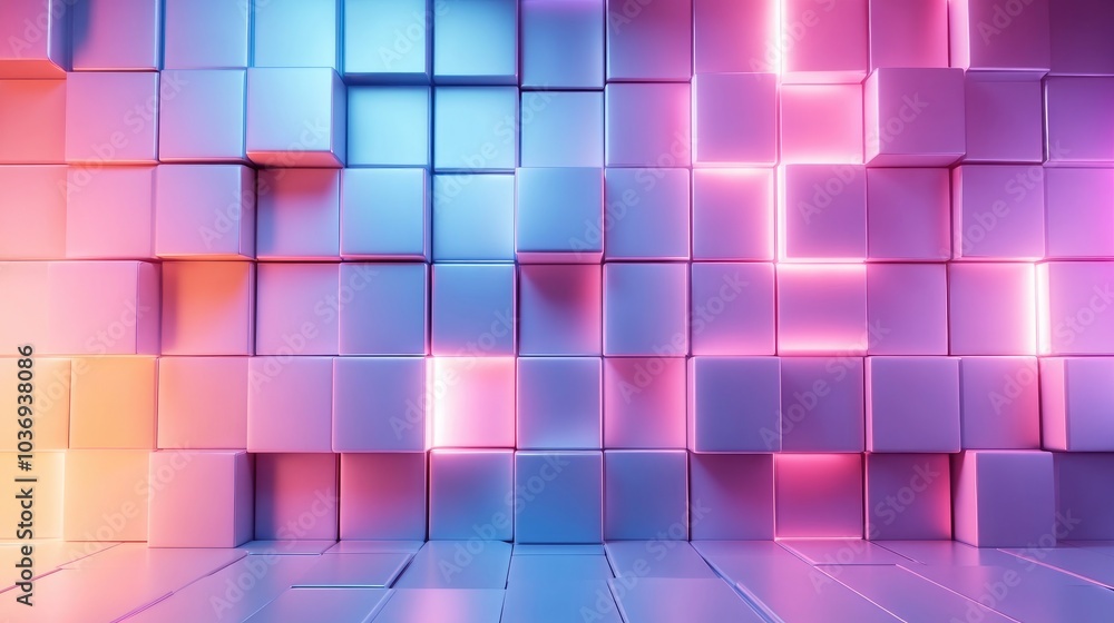 Poster gradient lit wall cubes on a tech inspired backdrop featuring ample copy space 3d rendering visualiz