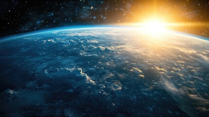 Fototapeta premium Amazing blue planet Earth in 3D cartoon rendering featuring clouds stars and sunlight showcasing a creative concept in space and cosmos