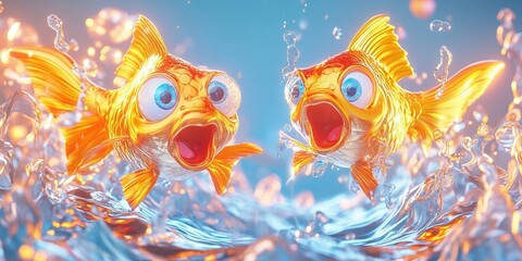 Fototapeta premium Goldfish leaping from the surface of the water, Goldfish jumping out of water