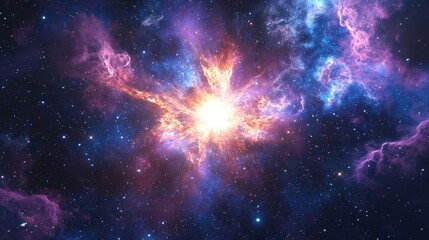 Fototapeta premium Rendering of a 3D cartoon depiction of a supernova explosion featuring a bright star nebula in a distant galaxy abstract imagery