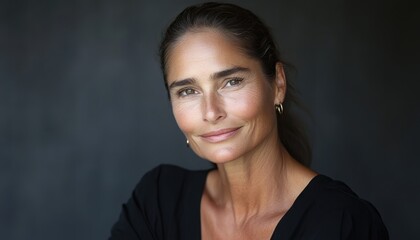 Captivating portrait of a joyful mature model showcasing beauty and confidence