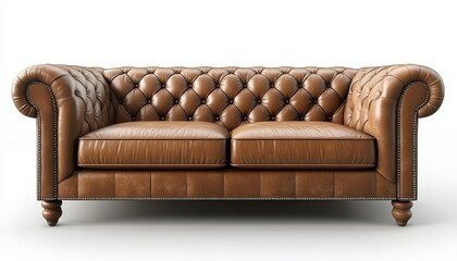 Elegant brown leather Chesterfield sofa showcased against a clean background