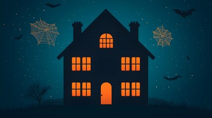 Fototapeta premium Spooky Halloween house with bats and spider webs