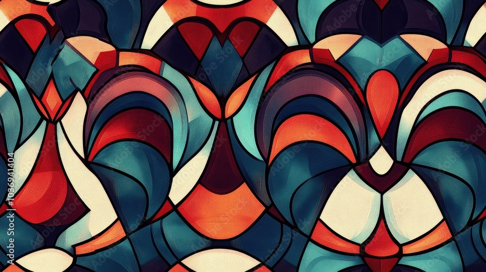 Poster abstract geometric raster background featuring unusual shapes in a modern multicolor seamless patter