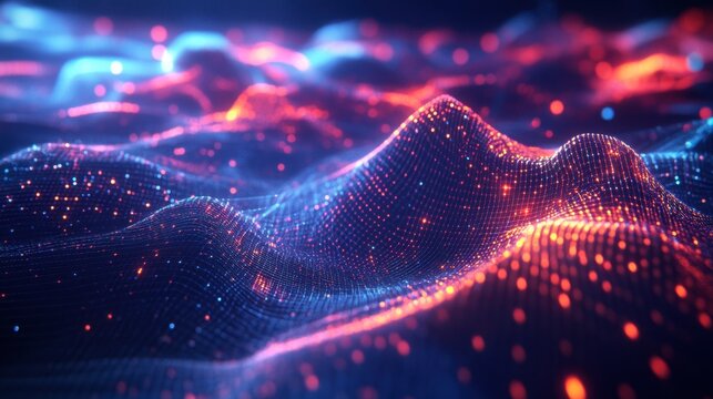 Abstract glowing wave of colorful particles and lights