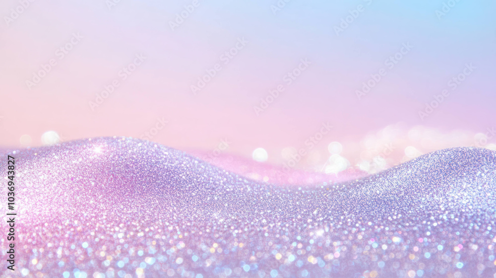 Poster twinkling glitter particles in soft gradient create dreamy atmosphere, evoking sense of wonder and m