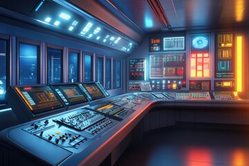 Obraz premium Futuristic Control Room with Advanced Technology