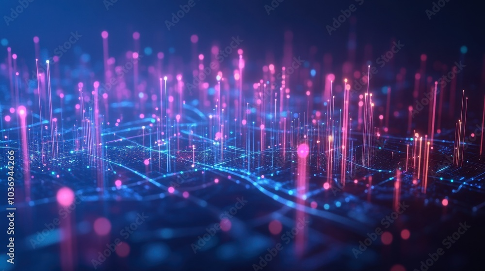 Poster futuristic digital network with glowing data points