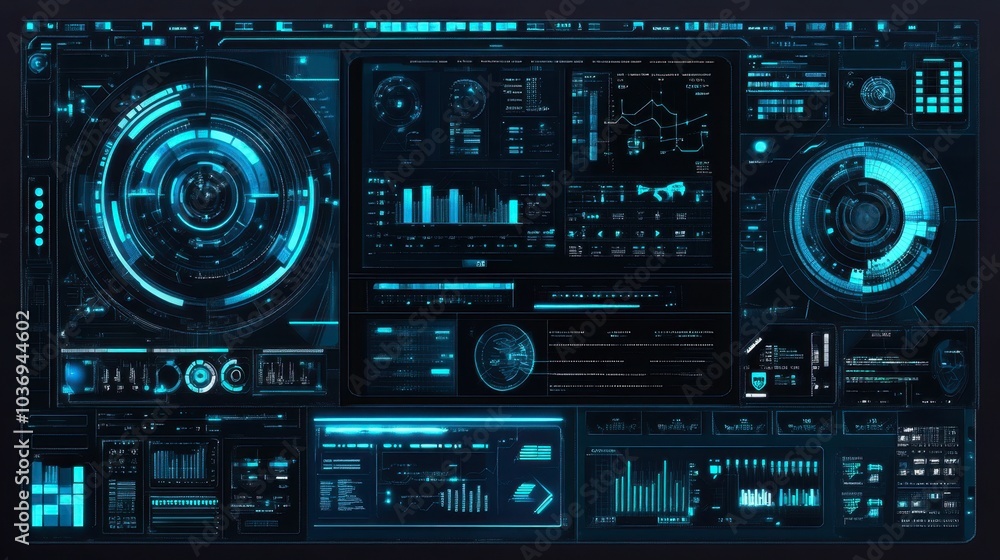 Poster futuristic data analysis dashboard visualization