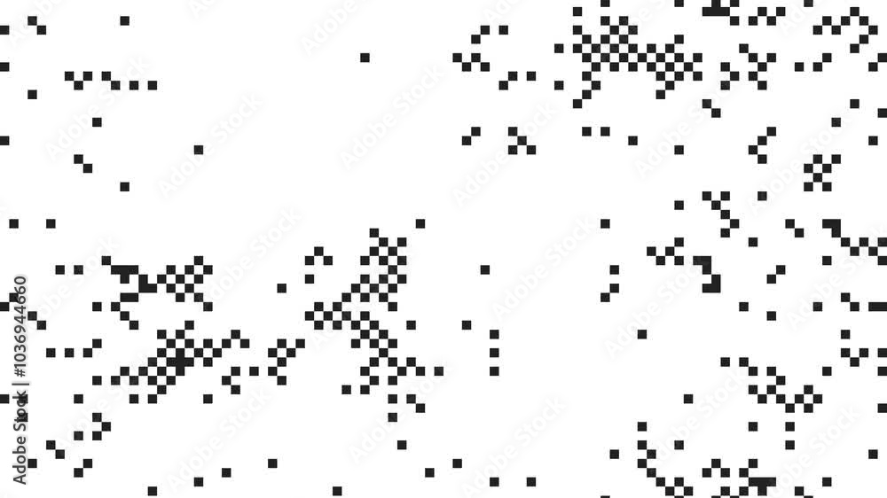 Poster abstract pixel retro 8bit noise static, square black and white animated retro video game pixelated b