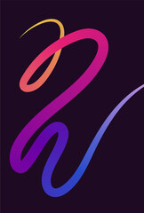 Fototapeta premium Neon Color Gradient squiggle lines. Scribble stripe with wavy elements. Abstract organic dynamic colorful Shapes on dark background.