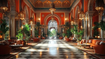 Obraz premium Luxurious Arabian Palace Interior with Checkered Floor