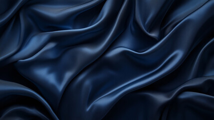 Fototapeta premium Flowing dark blue satin fabric with soft folds