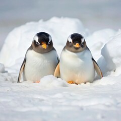 Obraz premium two cute penguins on the snow