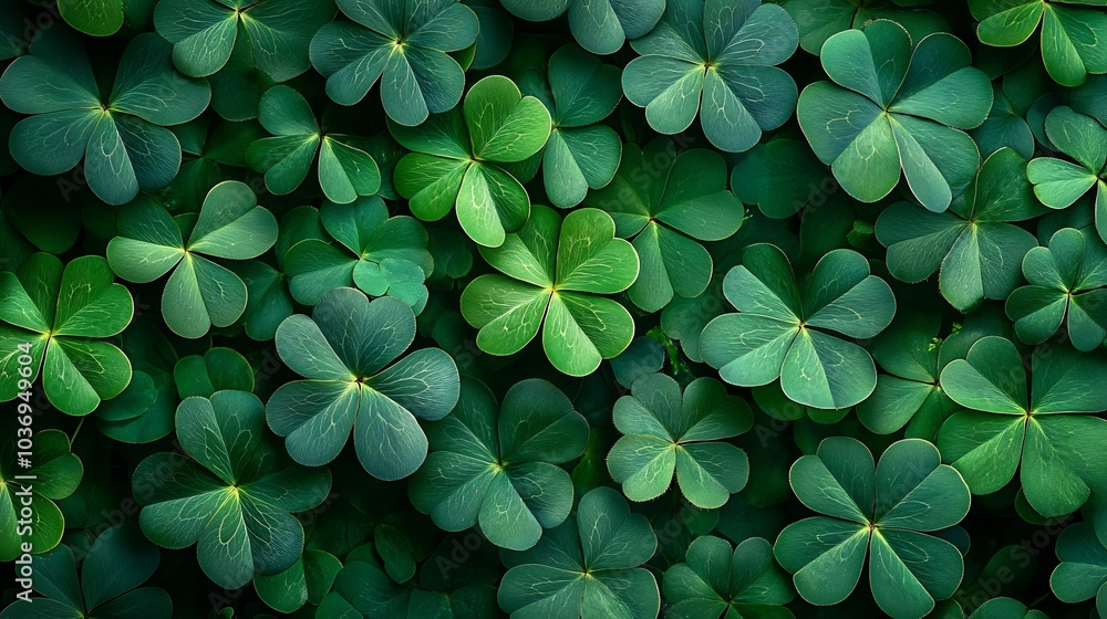 Poster whimsical pattern of fourleaf clovers interspersed playful designs creating a lively st patrick's da