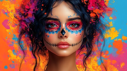 Fototapeta premium individual showcasing vibrant face paint against a lively, colorful background.