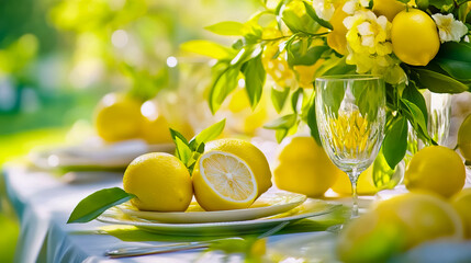 Lemon theme wedding, vibrant yellow and green color palette, lemon decorations and center pieces.