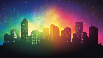 Naklejka premium Colorful Skyline with Starry Night Background