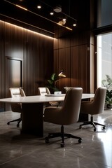 Fototapeta premium modern conference room with wooden paneling and chairs