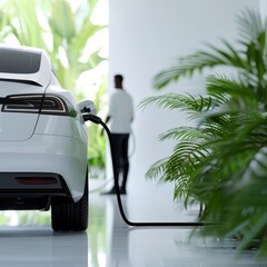 Fototapeta premium an electric car is parked on the side of the road