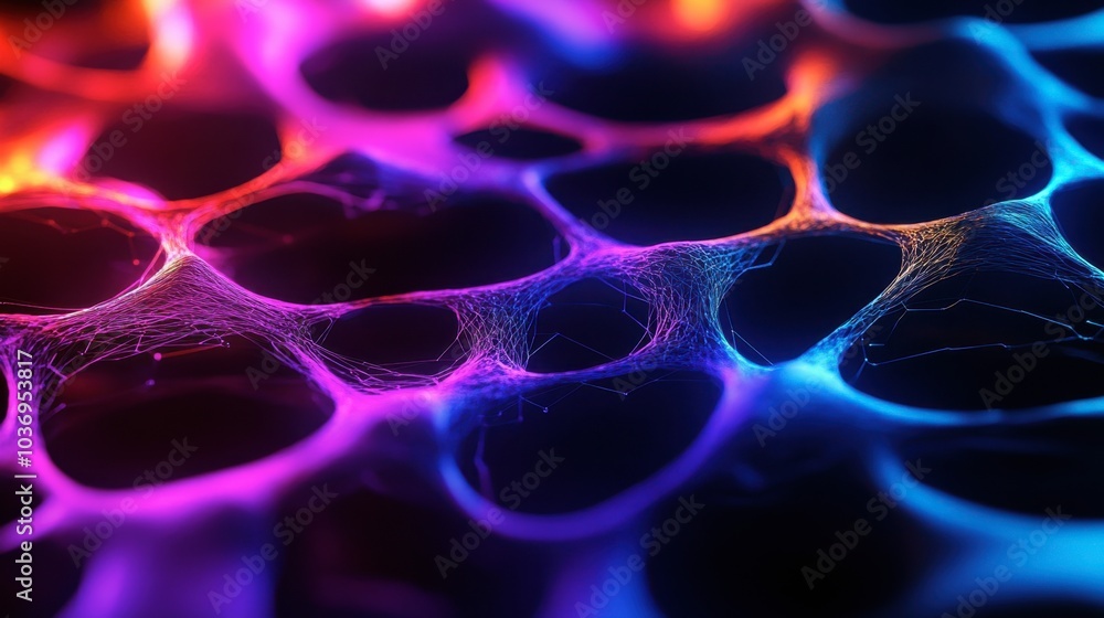 Poster colorful abstract pattern with glow and depth effects