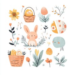easter bunny and flowers in a basket