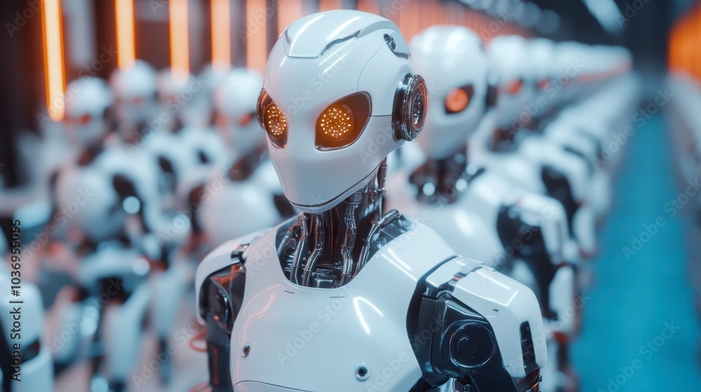 Poster futuristic robots in a high-tech environment